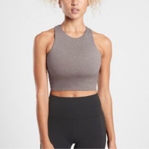 Athleta Crop Top Sport Shirt Yoga Light Gray Fitted 0 XXS